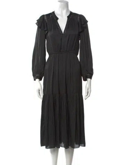 Pre-owned Ba&sh V-neck Midi Length Dress W/ Tags In Black