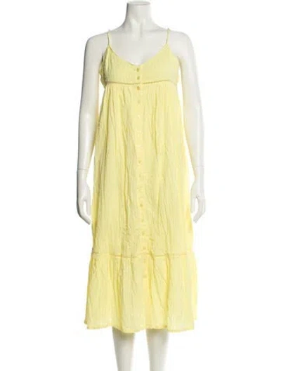 Pre-owned Ba&sh V-neck Midi Length Dress In Yellow