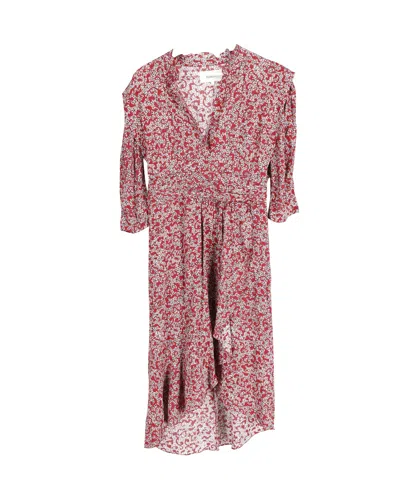 Ba&sh Ba & Sh V-neck Ruffled Asymmetric Hem Midi Dress In Red Viscose In Pink