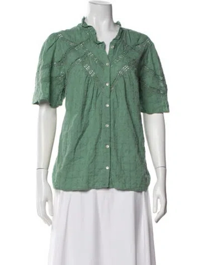 Pre-owned Ba&sh V-neck Short Sleeve Blouse In Green