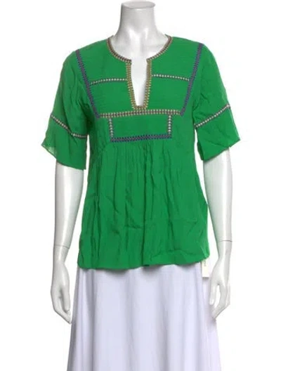 Pre-owned Ba&sh V-neck Short Sleeve Blouse In Green