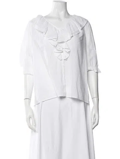 Pre-owned Ba&sh V-neck Short Sleeve Blouse In White