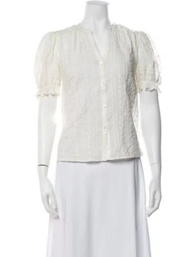 Pre-owned Ba&sh V-neck Short Sleeve Blouse In White