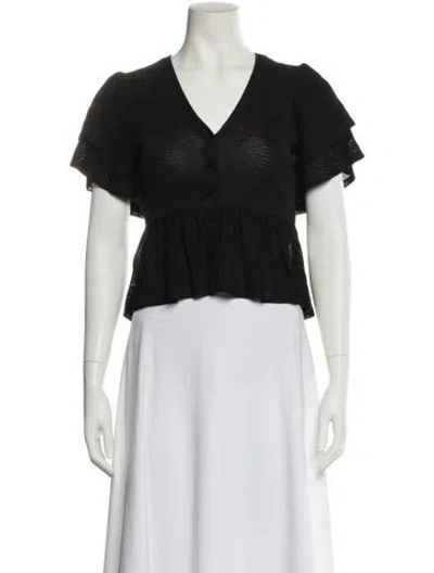 Pre-owned Ba&sh V-neck Short Sleeve Crop Top In Black