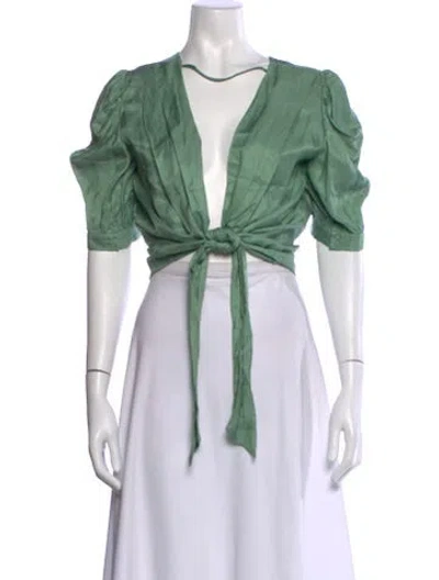 Pre-owned Ba&sh V-neck Short Sleeve Crop Top In Green