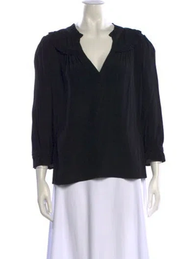 Pre-owned Ba&sh V-neck Three-quarter Sleeve Blouse In Black