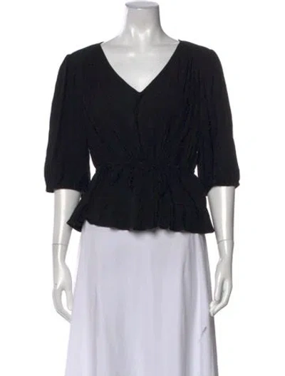 Pre-owned Ba&sh V-neck Three-quarter Sleeve Blouse In Black