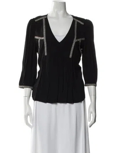 Pre-owned Ba&sh V-neck Three-quarter Sleeve Blouse In Black
