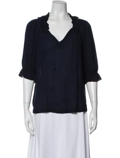 Pre-owned Ba&sh V-neck Three-quarter Sleeve Blouse In Blue