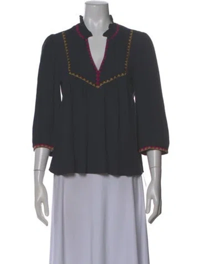 Pre-owned Ba&sh V-neck Three-quarter Sleeve Blouse In Blue