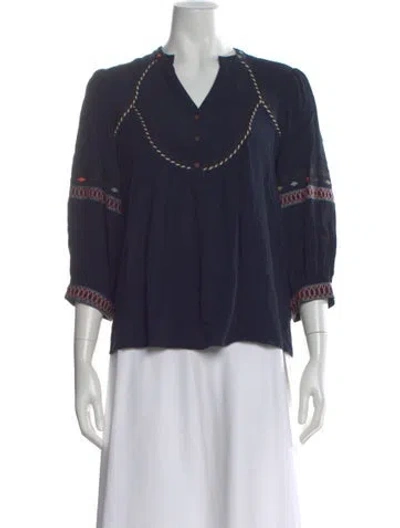 Pre-owned Ba&sh V-neck Three-quarter Sleeve Blouse In Blue