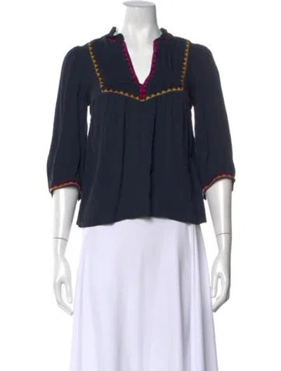Pre-owned Ba&sh V-neck Three-quarter Sleeve Blouse In Blue