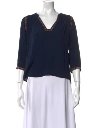 Pre-owned Ba&sh V-neck Three-quarter Sleeve Blouse In Blue
