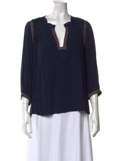Pre-owned Ba&sh V-neck Three-quarter Sleeve Blouse In Blue