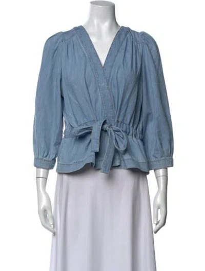 Pre-owned Ba&sh V-neck Three-quarter Sleeve Blouse In Blue