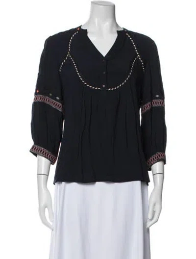 Pre-owned Ba&sh V-neck Three-quarter Sleeve Blouse In Blue