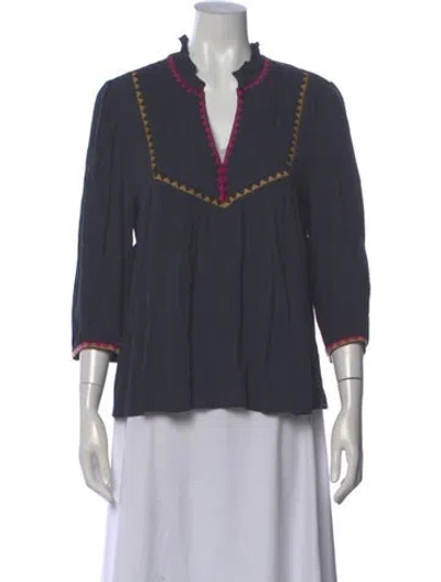 Pre-owned Ba&sh V-neck Three-quarter Sleeve Blouse In Gray