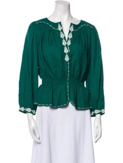 Pre-owned Ba&sh V-neck Three-quarter Sleeve Blouse In Green
