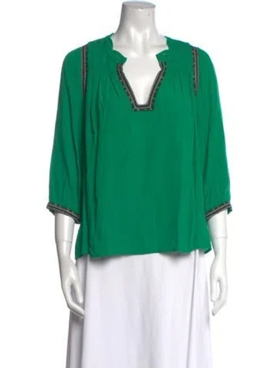 Pre-owned Ba&sh V-neck Three-quarter Sleeve Blouse In Green