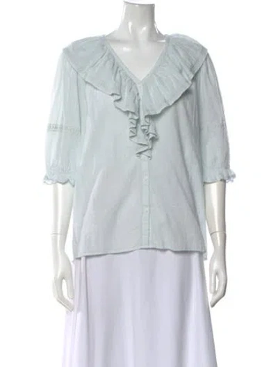 Pre-owned Ba&sh V-neck Three-quarter Sleeve Blouse In Green