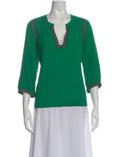 Pre-owned Ba&sh V-neck Three-quarter Sleeve Blouse In Green
