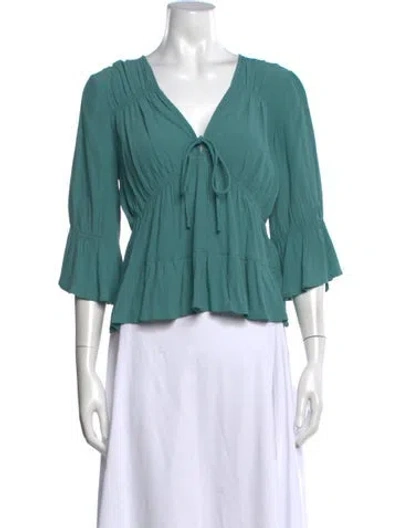 Pre-owned Ba&sh V-neck Three-quarter Sleeve Blouse In Green