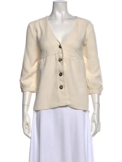 Pre-owned Ba&sh V-neck Three-quarter Sleeve Blouse In Neutral
