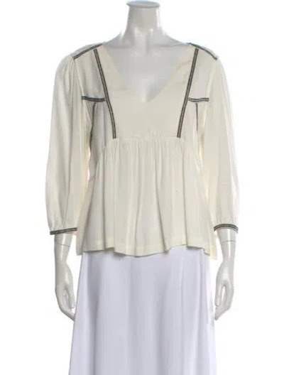Pre-owned Ba&sh V-neck Three-quarter Sleeve Blouse In Neutral