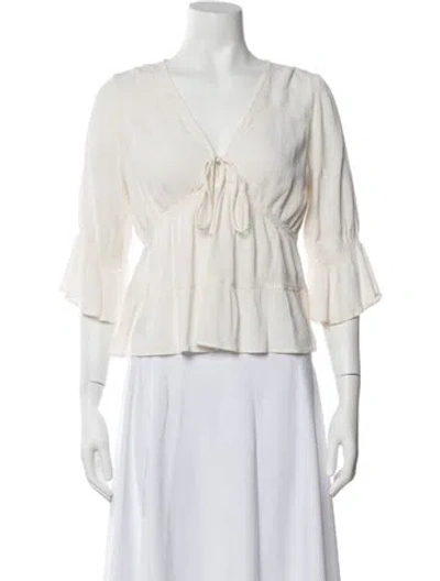 Pre-owned Ba&sh V-neck Three-quarter Sleeve Blouse In Neutrals