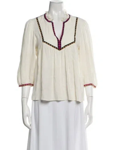 Pre-owned Ba&sh V-neck Three-quarter Sleeve Blouse In Neutrals