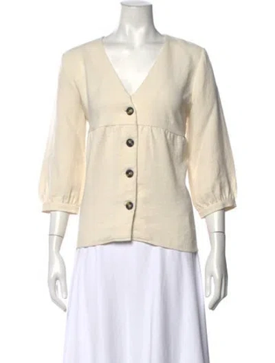 Pre-owned Ba&sh V-neck Three-quarter Sleeve Blouse In Neutrals