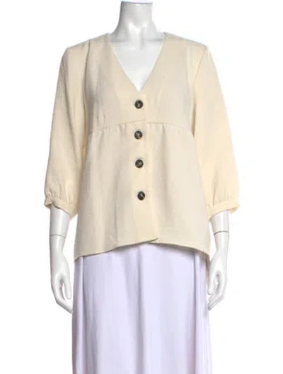 Pre-owned Ba&sh V-neck Three-quarter Sleeve Blouse In Neutrals