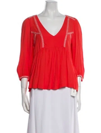 Pre-owned Ba&sh V-neck Three-quarter Sleeve Blouse In Orange