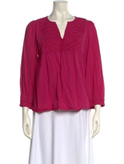 Pre-owned Ba&sh V-neck Three-quarter Sleeve Blouse In Pink