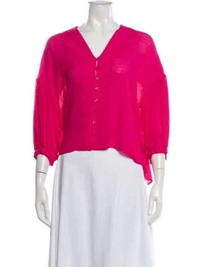 Pre-owned Ba&sh V-neck Three-quarter Sleeve Blouse In Pink