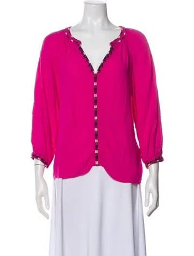 Pre-owned Ba&sh V-neck Three-quarter Sleeve Blouse In Purple