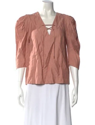 Pre-owned Ba&sh V-neck Three-quarter Sleeve Blouse W/ Tags In Pink