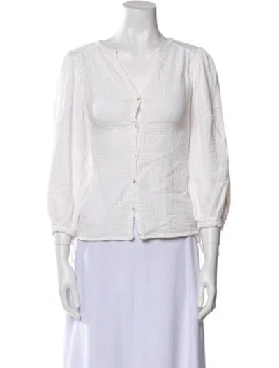 Pre-owned Ba&sh V-neck Three-quarter Sleeve Blouse In White