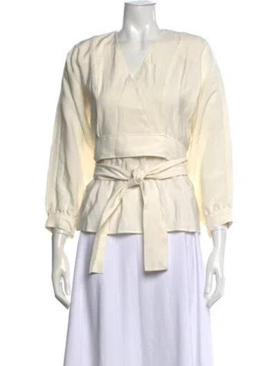 Pre-owned Ba&sh V-neck Three-quarter Sleeve Blouse In White