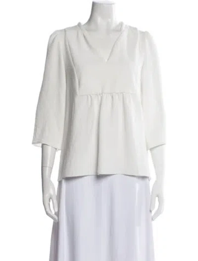 Pre-owned Ba&sh V-neck Three-quarter Sleeve Blouse In White