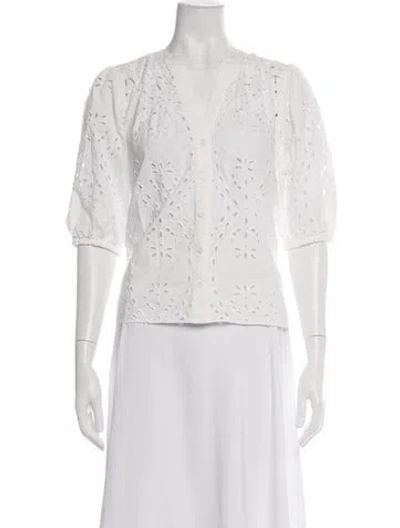 Pre-owned Ba&sh V-neck Three-quarter Sleeve Blouse In White