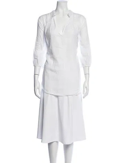 Pre-owned Ba&sh V-neck Three-quarter Sleeve Blouse In White