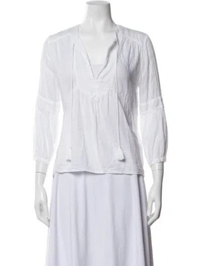 Pre-owned Ba&sh V-neck Three-quarter Sleeve Blouse In White