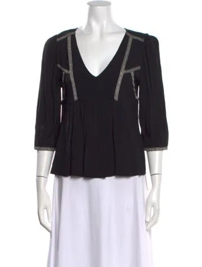 Pre-owned Ba&sh V-neck Three-quarter Sleeve Top In Black