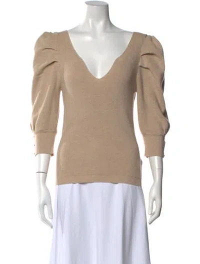 Pre-owned Ba&sh V-neck Three-quarter Sleeve Top In Brown