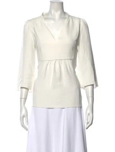 Pre-owned Ba&sh V-neck Three-quarter Sleeve Top In Neutrals/white