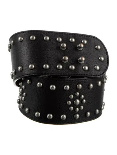Pre-owned Ba&sh Wide Leather Waist Belt In Black