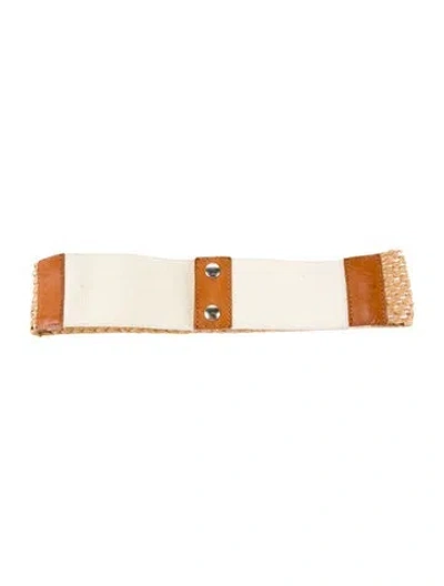 Pre-owned Ba&sh Wide Raffia Waist Belt In Neutral