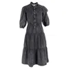 Ba&sh Ba & Sh Willow Tiered Midi Dress In Black Cotton Denim In Gray