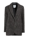 Ba&sh Ba & Sh Woman Blazer Dark Brown Size 3 Cotton, Polyester, Wool, Linen In Black